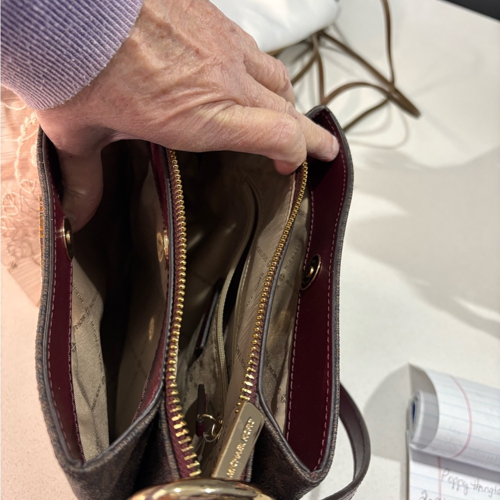 Michael Kors Burgundy and Brown Crossbody Bag EUC - Picture 4 of 4